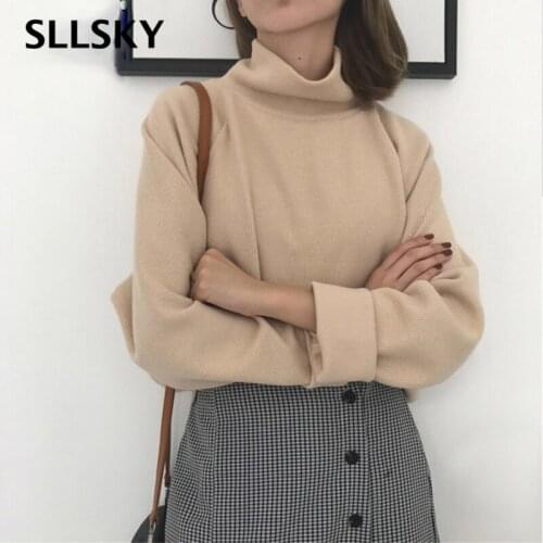 Sllsky Turtleneck sweater autumn winter Knitted Jumper Womens Sweaters Casual Loose Long Sleeve jacket Pullovers female