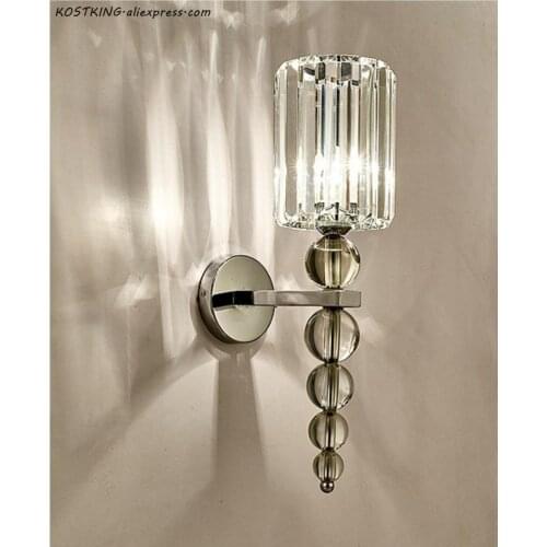 KOSTKING New Modern Wall Lamp Stacked Crystal Ball Chrome Led Wall Sconce Light Home Decoration Indoor Lighting Fixture