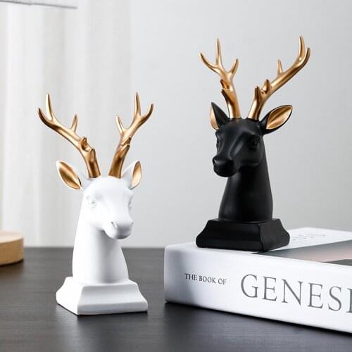 Deer Head Statue Deers Figurines Resin Reindeer Sculpture Nordic Scandinavian Home decor living room decoration