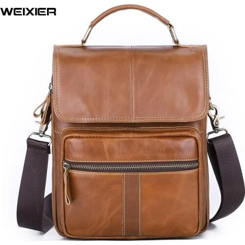 WEIXIER Men Crossbody Bag Shoulder Bags Vintage Men Handbags Large Capacity Genuine Leather Bag For Man Messenger Bags Tote Bag
