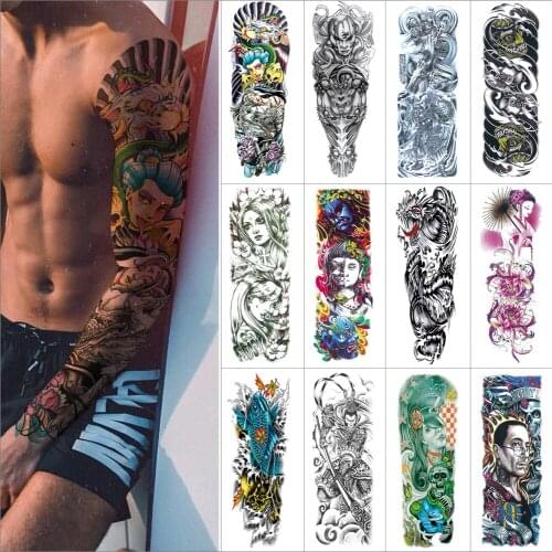 Full Arm Fake Tattoo Sleeve temporary large size tattoo stickers peacock flower skull fish dragon Fake tattoos for men and women