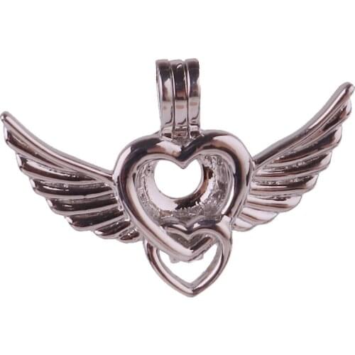 5pcs Dull Silver copper Angel wings feather can be opened Beads Pearl Cage Pendant Locket Fairytale Party Essential Oil Diffuser