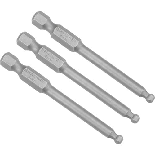 Uxcell 3 Pcs H4 (4mm) Ball End Screwdriver Bits S2 Steel Magnetic 2.6 Inch Long Drill Bit with 1/4 Inch Hex Shank for Drill