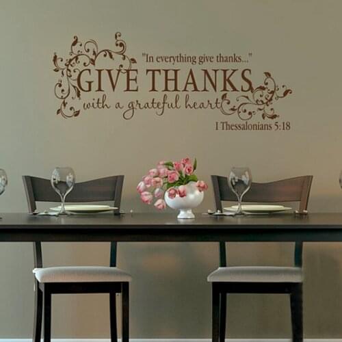 Thanksgiving Quotes Vinyl Wall Stickers Bible Verses Thank You Grateful Heart Flower Stickers Wall Stickers, Free Shipping