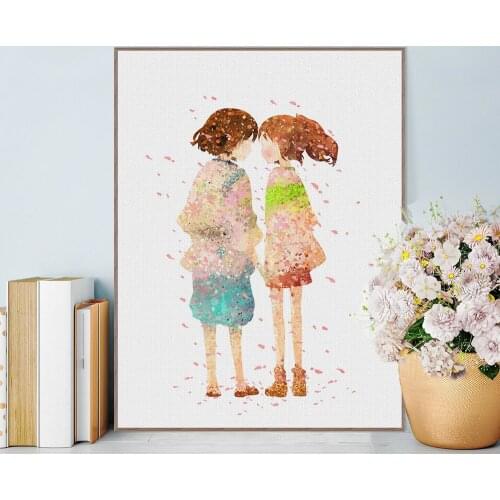 Japanese Anime Film Spirited Away Poster Watercolor Figure Movie Character Canvas Painting Childrens Room Wall Art Pictures