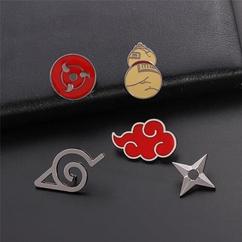 Japanese Cartoon Theme Brooch Uchiha Sasuke Star Red Cloud Sasuke Sharingan Symbol Shape Enamel Lapel Pins Jewelry Kids Gift