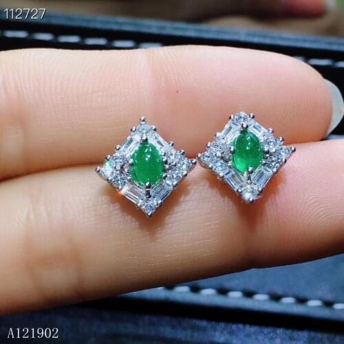 KJJEAXCMY boutique jewelry 925 Silver-inlaid Natural Gem Emerald Girl Earrings for Supporting Detection zxc