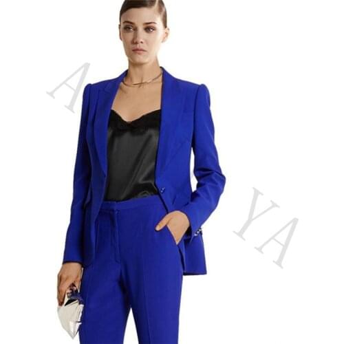 Jacket+Pants Womens Business Suits Blazer Royal Blue Female Office Uniform Formal Work Wear Ladies Trouser Suit 2 Piece Set