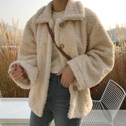 Faux Fur Thick Coats Women New Autumn Warm Lamb Wool Coat Loose Fur Jacket Casual Female Overcoat Plush Ladies Winter Outerwear