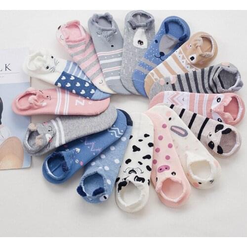 1 pair of ladies boat socks three-dimensional socks cartoon animals low socks cotton invisible shallow socks for women
