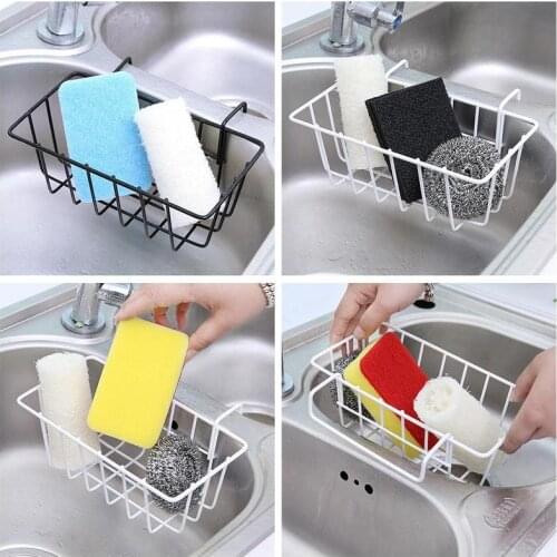 1pc Drain Rack Wrought Iron Kitchen Hanging Sink Caddy Organizer Holder For Sponge Brush Basket Storage Gadget