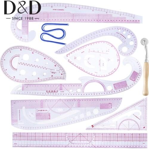 10Pcs/set Rulers French Curve Cutting Rulers Tailor Measuring Kit Wheel Clear Sewing Drawing Ruler DIY Tailoring Sewing Tools