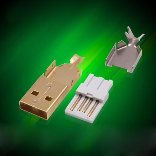100pcs High Quality USB2.0 Connector Plug Male Gold Shell USB2.0 Male Seat Adapter Three Sets Gold-plated