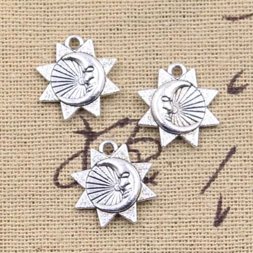 15pcs Charms Moon Sun Sunshine 16x16mm Antique Silver Color Pendants Making DIY Handmade Tibetan Finding Jewelry