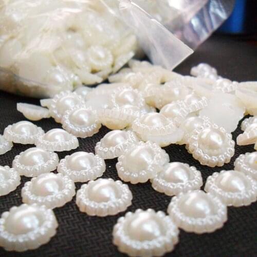 200pcs Sun Flower Flat Back Cabochon Imitation Plastic ABS Pearl Beads For DIY Jewelry Handmade Craft Making Phone Decorations
