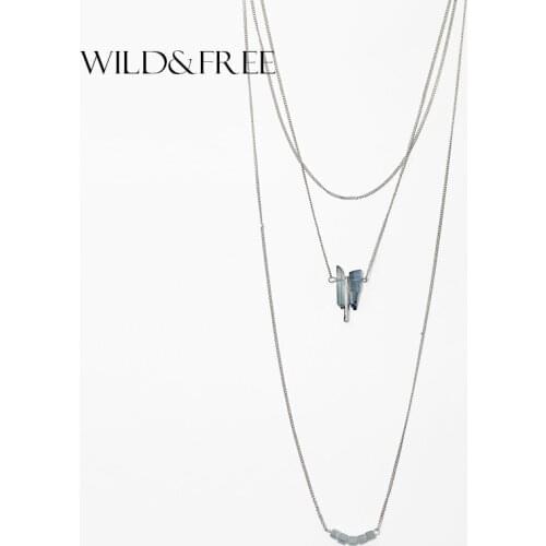 2016 Women Silver Plated 3 Fayer Necklace & Pendant Vintage Blue Natural Stone Leaf Pendant Collar Necklace Jewelry for Lovers