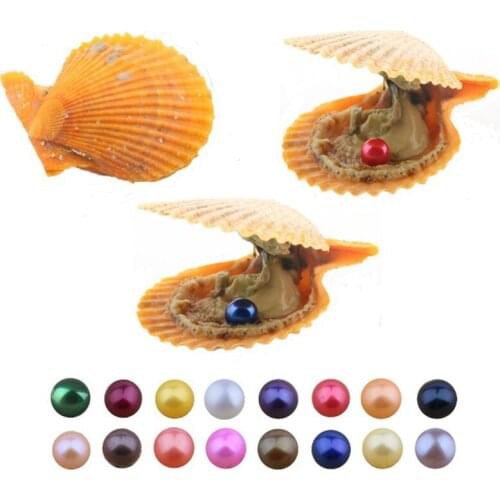 2018 DIY Red Shell 25pcs Seawater 6-8mm round akoya pearls oyster,25 mixed colors AAA grade oyster mussel jewelry making