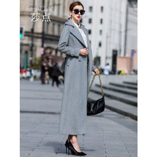 2021 New Autumn and Winter Tweed Coat Grey Long Coat Womens High End Temperament Slim Wool Coat