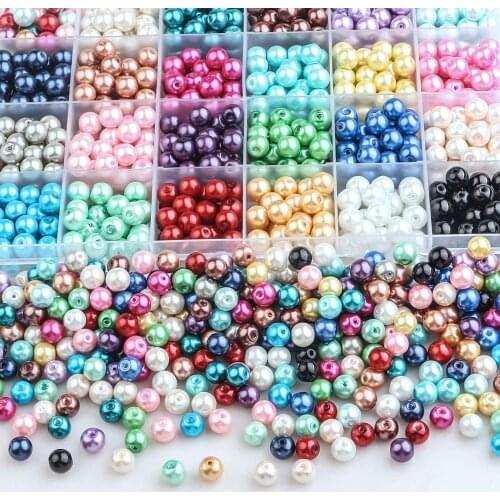24Colors Mixed Round Glass Pearl Beads 4/6/8mm Loose Spacer Beads for DIY Craft Bracelet Necklace Jewelry Making Accessories