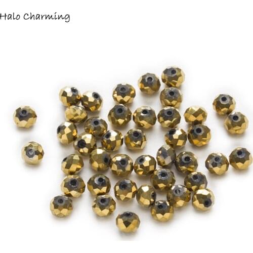 50 Piece Plating Gold Color Crystal Glass Rondelle Quartz Faceted Beads DIY Jewelry Findings 4-8mm