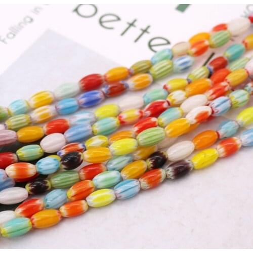 50pcs/lot 5x8mm Beauty Random Mixed Color Rainbow Thousand Flower Lampwork Beads For DIY Earrings Bracelets Making Accessories