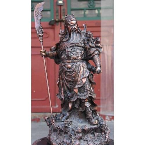 53cm free shipping Chinese Red Copper Bronze Nine Dragon Guan Gong GuanYu God Warrior Buddha statue