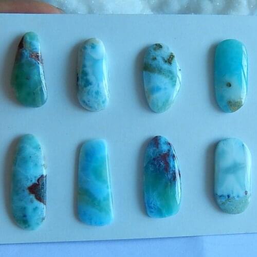 8 PCS Of Natural Larimar Cabochons,17.5g(31x11x3mm/23x13x4mm)