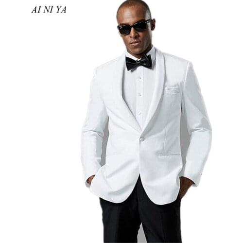 White Classic Shawl Lapel Mens Suit 2 Pieces Groom Wedding Custom Dress One Button Fashion Jacket men tuxedo slim fit suit