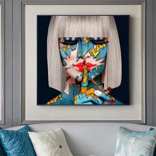 Large Size Girl Face Graffiti Art Paintings on the Wall Art Posters and Prints Modern Closed Eyes Art Pictures Home Wall Decor