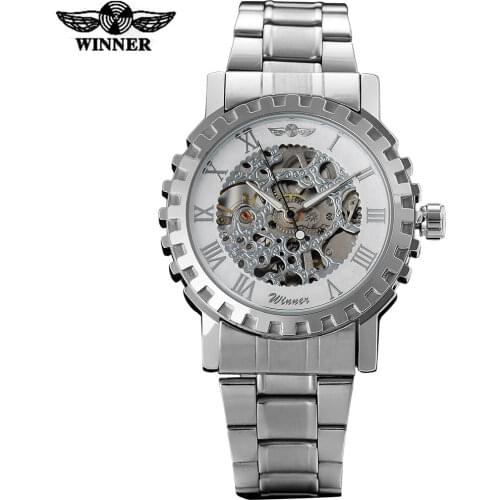WINNER fashion brand men sport mechanical watches mens military skeleton watches male wristwatches steel band relogio masculino
