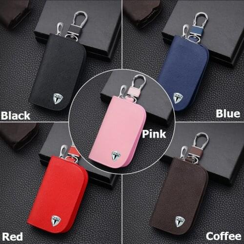 5 Colors For Tesla Model X Model 3 Model S Model Y Anti-lost Leather Car Logo Key Case Key Cover Accessories