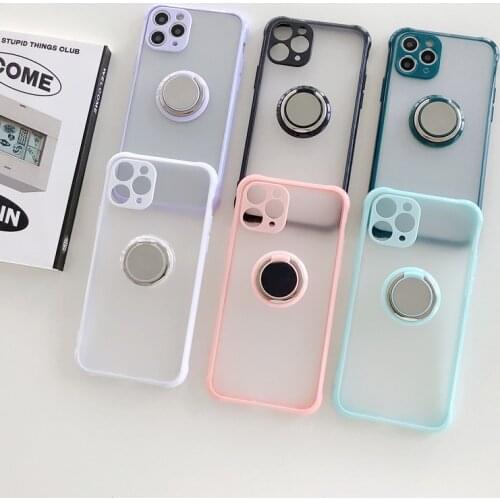 Simple Ring Case For iPhone 12 11 Pro Max XS XR X S 7 8 Plus 12 Mini Color Border Simple high-end Cover With Ring Holder Stand