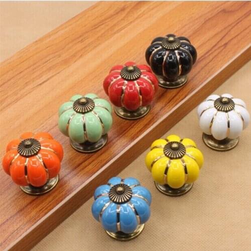 Black/red/green/orange/blue/yellow/white pumpkin ceramic kitchen cabinet drawe puls knobs children room handles knob