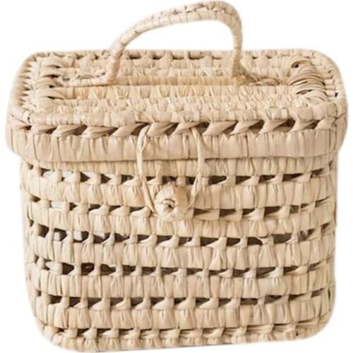 Handmade Rattan Basket Cute Kids Storage Picnic Handbag Baby Room Nursery Decor Wicker Organizer Bag Neatening Home Decorations