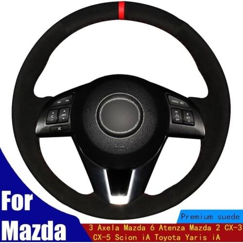 DIY Car Steering Wheel Cover Black Suede Red Marker For Mazda 3 Axela Mazda 6 Atenza Mazda 2 CX-3 CX-5 Scion iA Toyota Yaris iA