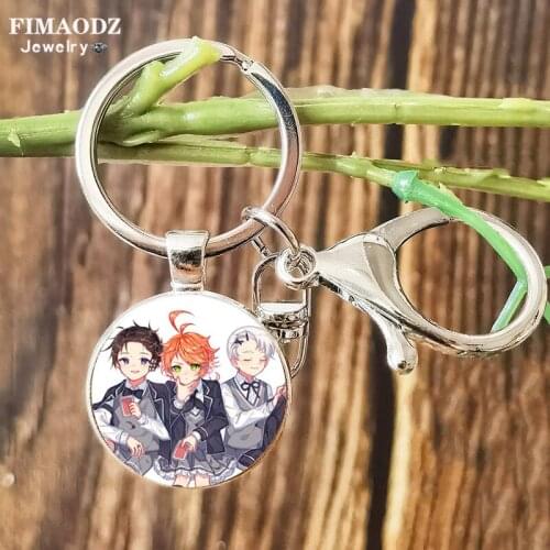 FIMAODZ The Promised Neverland Figure Cosplay Keychain Yakusoku No Neverland Emma Poster Glass Dome Key Chain Ring