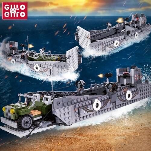 GU010 LCM3 Landing Ship Model Military Series Building Blocks Craft Warship Vehicle Weapon Army Bricks Kids Gifts Toys For Boys