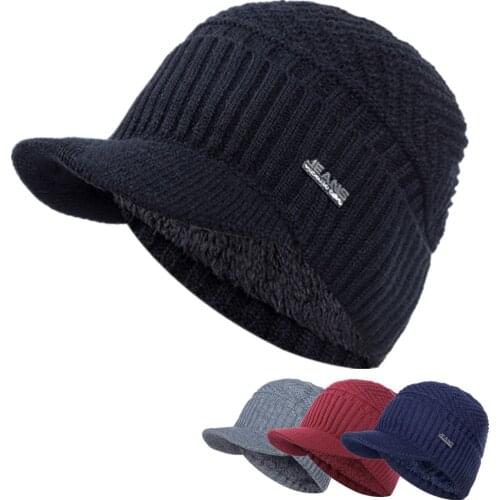 Unisex Warm Winter Hats Stylish Add Fur Lined Soft Beanie Cap With Brim Thick Winter Knitted Hats For Men & Women Dropshipping