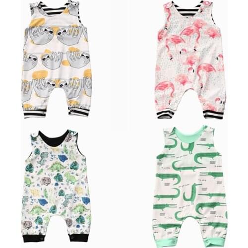 2020 Toddler Infant Baby Boy Girl Romper Summer Sleeveless Round Neck Flamingo Dinosaur Sloth Crocodile Jumpsuit Playsuit