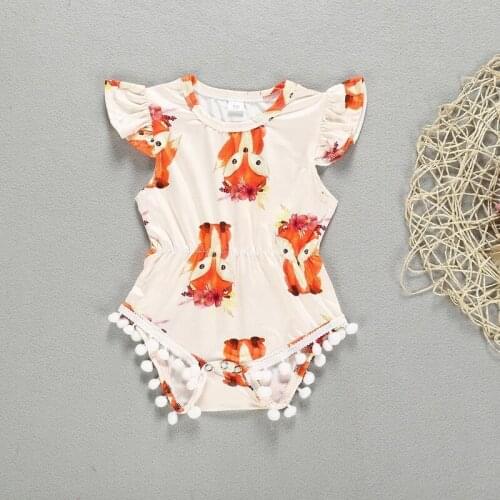 New Girls' Childrens Clothing Ruffled Flying Sleeve Fox Print Baby One-piece Romper Romper Toddler Romper Pudcoco Baby Girl