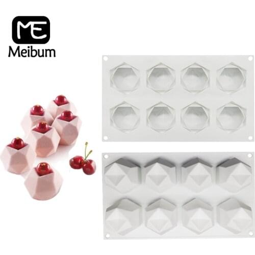 Meibum 8 Cavity Diamond Polygonal French Dessert Mousse Pastry Tray Silicone Cake Mold Candle Mould Muffin Cupcake Baking Tools