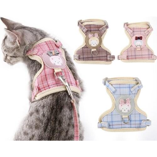 Cartoon Cotton Pet Nylon Mesh Harness Leash Collar Clothes Vest Cat Kitten Cord Traction Rope