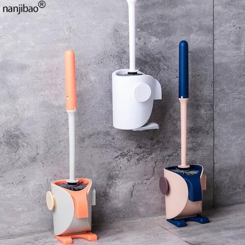 Wall-mounted TPR Silicone Brush Head Frame Cleaning Brush Floor Universal Toilet Brush Household Cartoons Bathroom Accessories