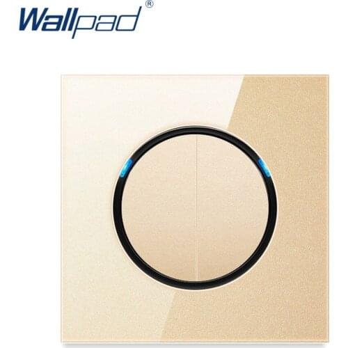 Wallpad 2 Gang 1 Way Random Click Wall Light Switch With LED Indicator Gold Crystal Glass Panel For Home