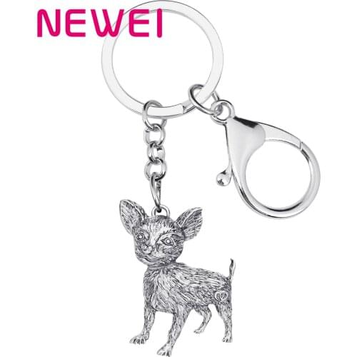Newei Halloween Alloy Antique Gold Plated Chihuahua Keychains Cute Animal Keyring Jewelry For Women Kids Fashion Gift Car Charms