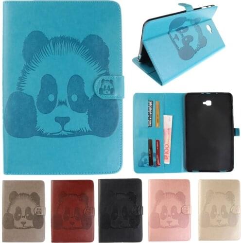 New Panda Imprint PU Leather Case For Samsung Galaxy Tab A 10.1 2016 T580 T585 T580N T585N Stand Protective Skin Cover+Film+Pen