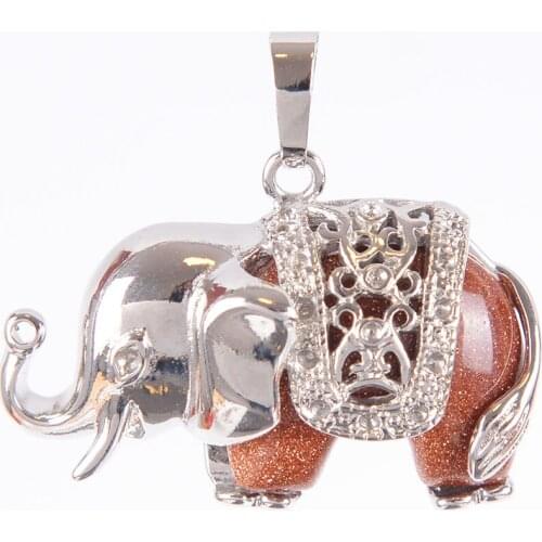 Lovely Elephant Pendants for Child Jewelry Natural Stone Tiger Eye Pink Quartz Lapis Lazuli Aventurine Black D808—D809
