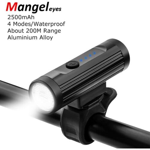 2500mAh Bike Front Light Rainproof USB Rechargeable Bicycle Lights Set Cycling Headlight T6 LED Flashlight MTB Lamp Accessories