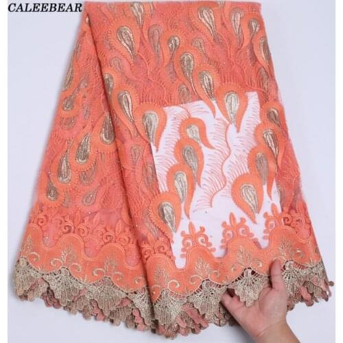 Peach Embroidered African Net Lace Nigerian Tulle Fabric 2021 High Quality French Sequins Lace Fabrics 5 Yards For Sewing S2218