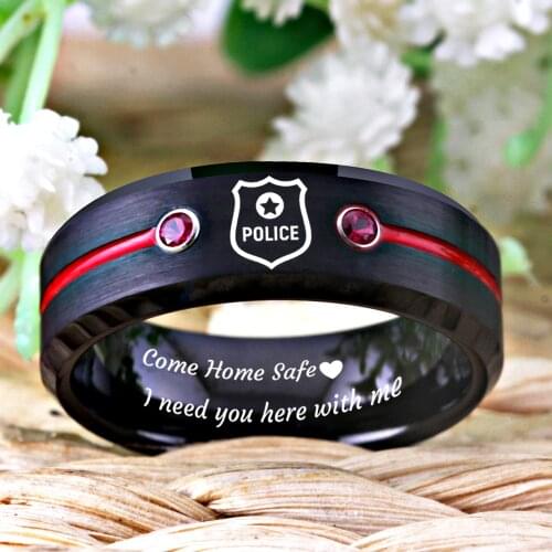Police Design Ring Sheriff Rings police chief Ring Mens Black Tungsten Ring With Red Stone Gift Ring Drop shipping RING